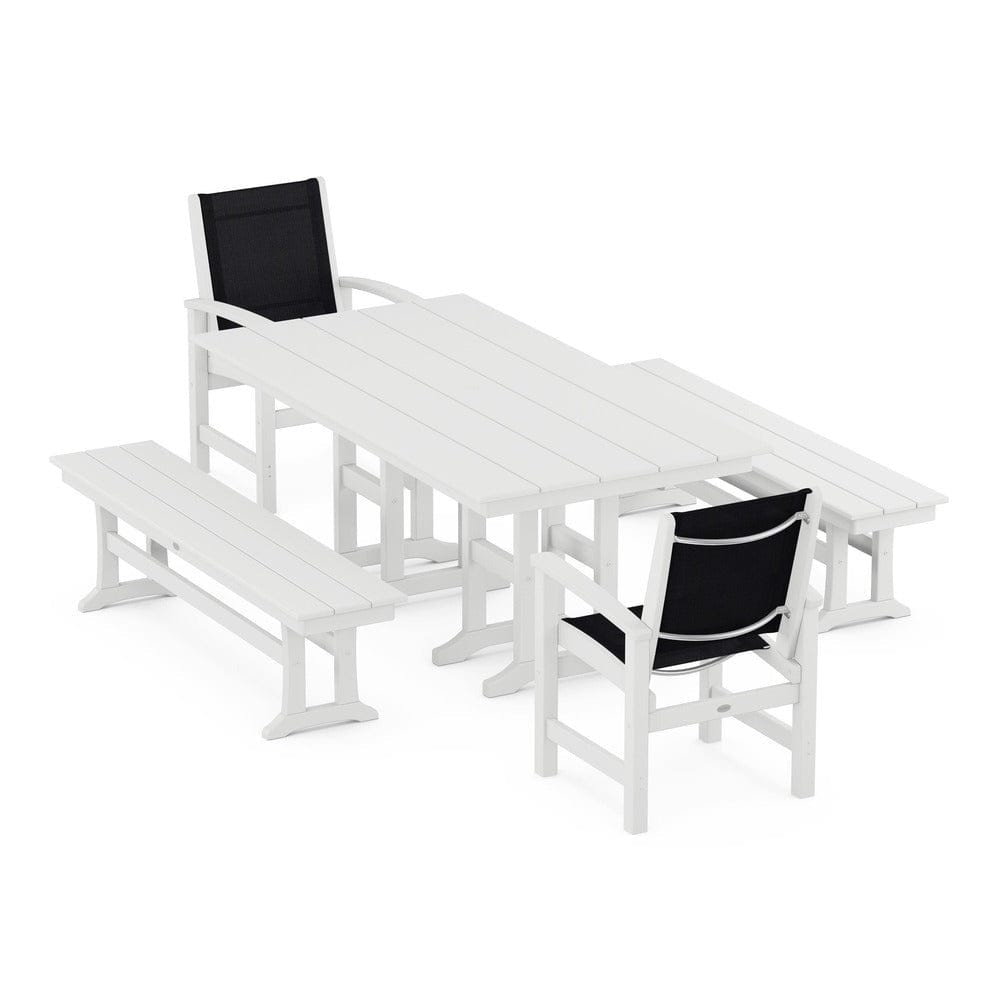 POLYWOOD® Outdoor Furniture White / Black Sling POLYWOOD® - Coastal 5-Piece Farmhouse Dining Set - PWS1175