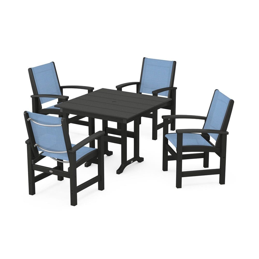 POLYWOOD® Outdoor Furniture Black / Poolside Sling POLYWOOD® - Coastal 5-Piece Farmhouse Dining Set - PWS1141