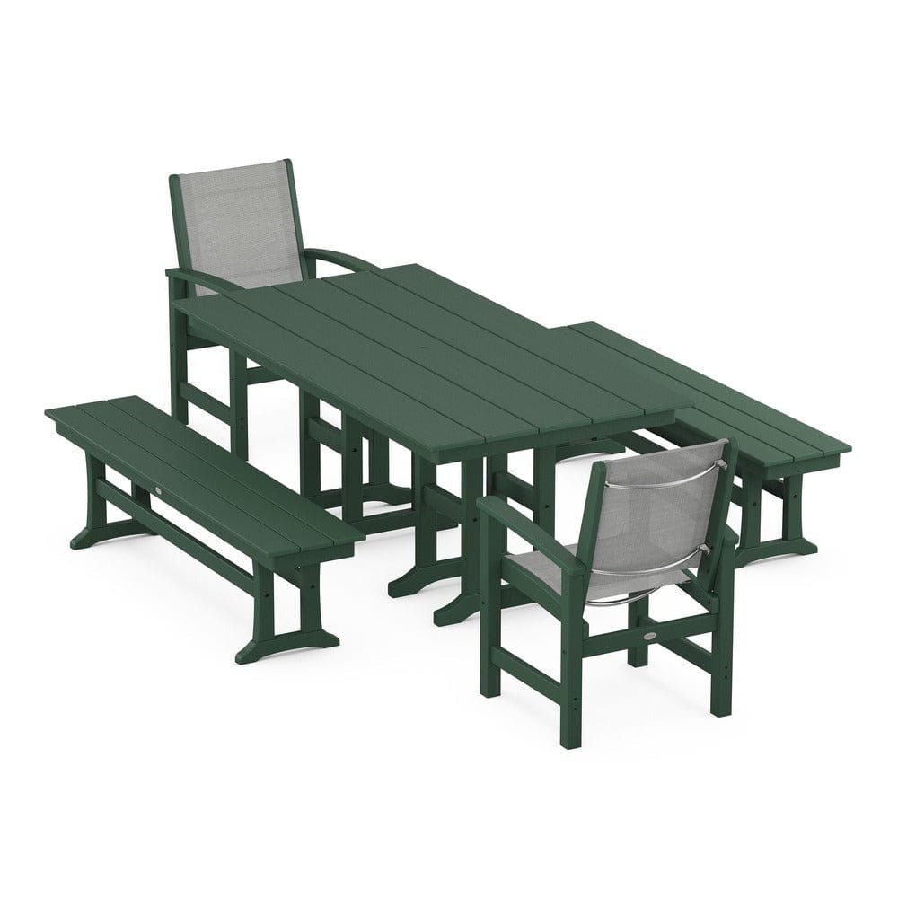 POLYWOOD® Outdoor Furniture Green / Metallic Sling POLYWOOD® - Coastal 5-Piece Farmhouse Dining Set - PWS1175