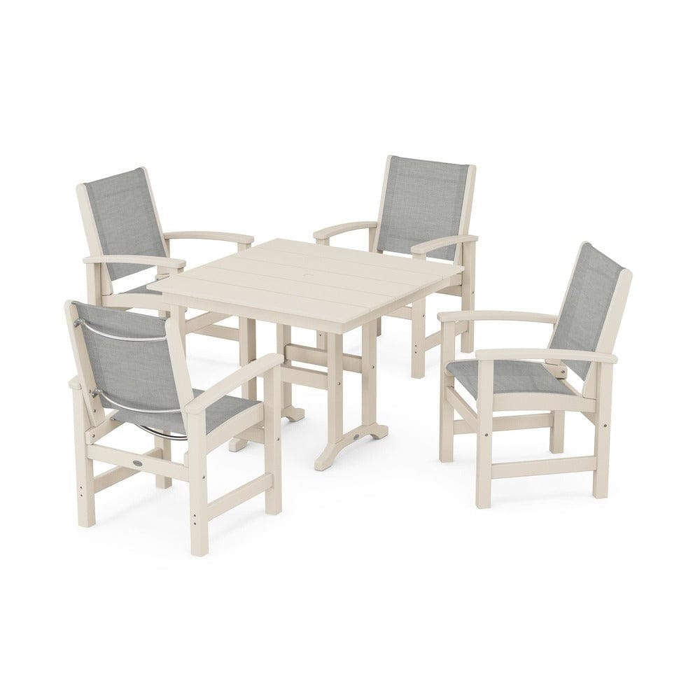 POLYWOOD® Outdoor Furniture Sand / Metallic Sling POLYWOOD® - Coastal 5-Piece Farmhouse Dining Set - PWS1141