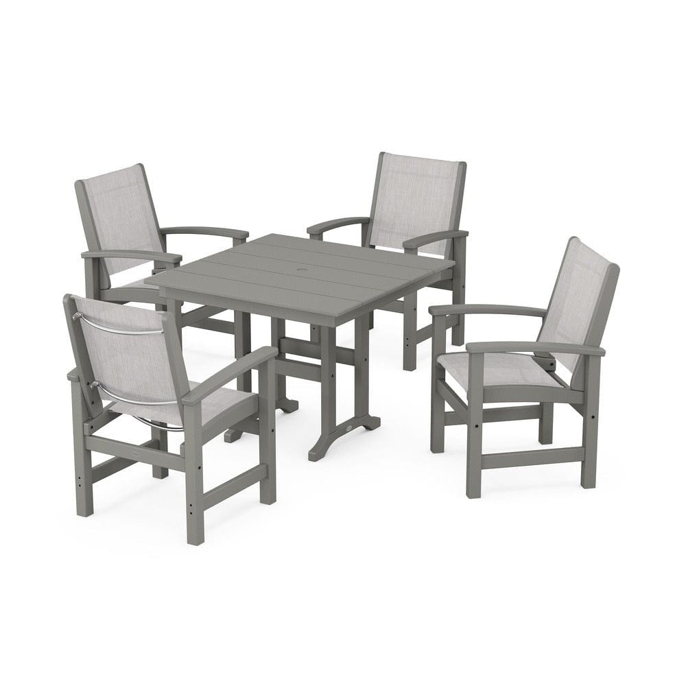 POLYWOOD® Outdoor Furniture Slate Grey / Parchment Sling POLYWOOD® - Coastal 5-Piece Farmhouse Dining Set - PWS1141