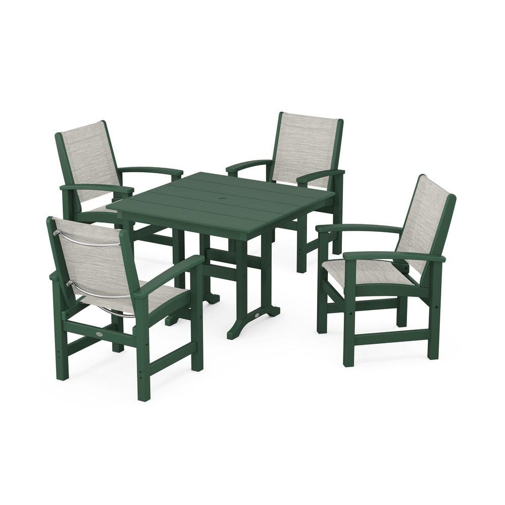 POLYWOOD® Outdoor Furniture Green / Birch Sling POLYWOOD® - Coastal 5-Piece Farmhouse Dining Set - PWS1141