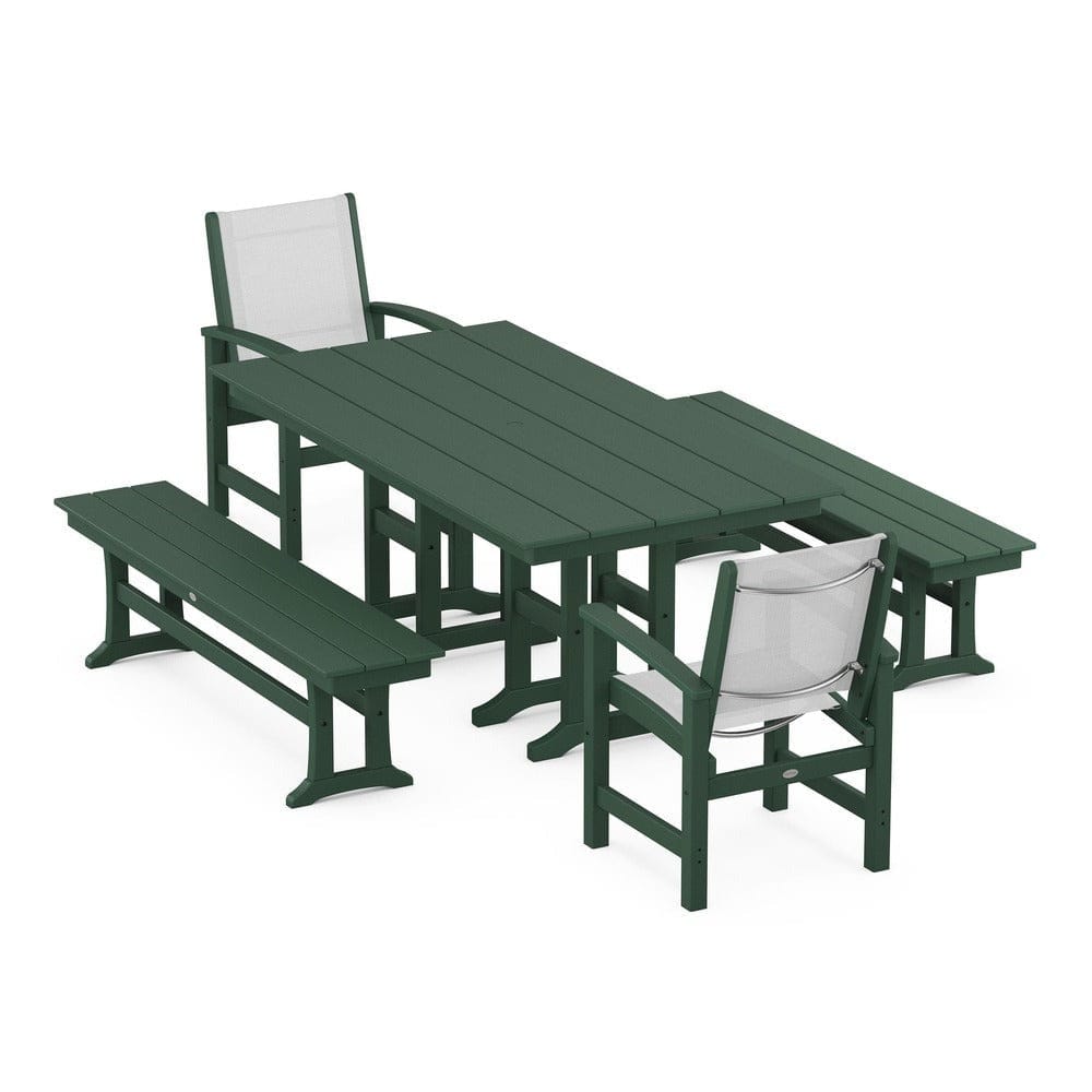 POLYWOOD® Outdoor Furniture Green / White Sling POLYWOOD® - Coastal 5-Piece Farmhouse Dining Set - PWS1175