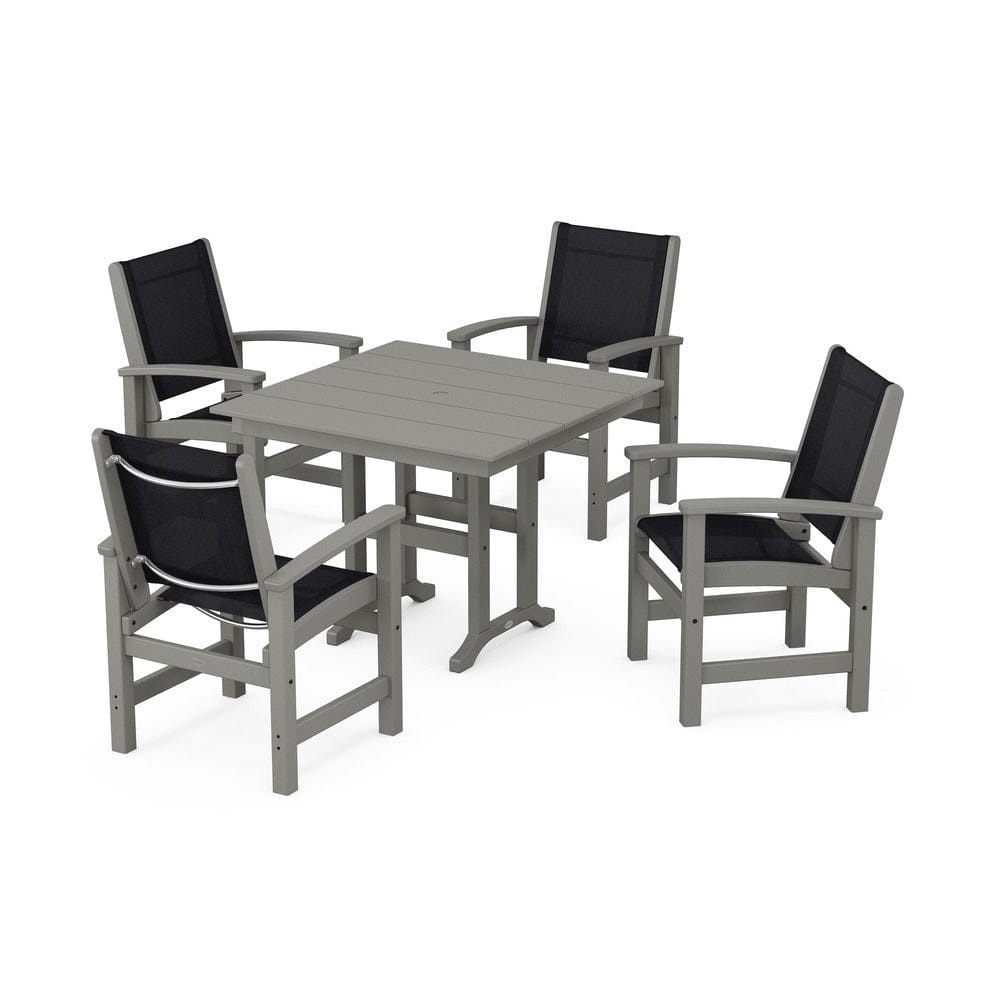 POLYWOOD® Outdoor Furniture Slate Grey / Black Sling POLYWOOD® - Coastal 5-Piece Farmhouse Dining Set - PWS1141