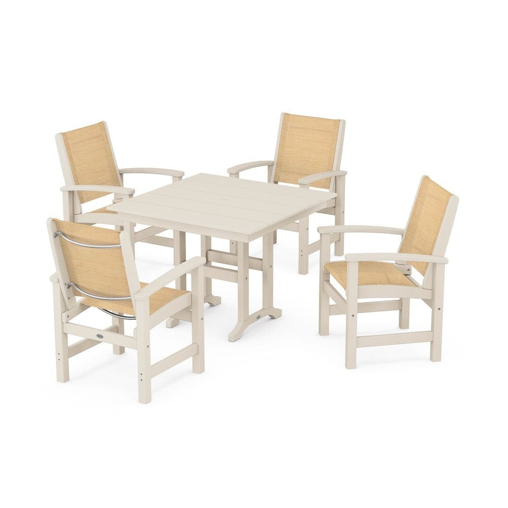 POLYWOOD® Outdoor Furniture Sand / Dupioni Apricot Sling POLYWOOD® - Coastal 5-Piece Farmhouse Dining Set - PWS1141