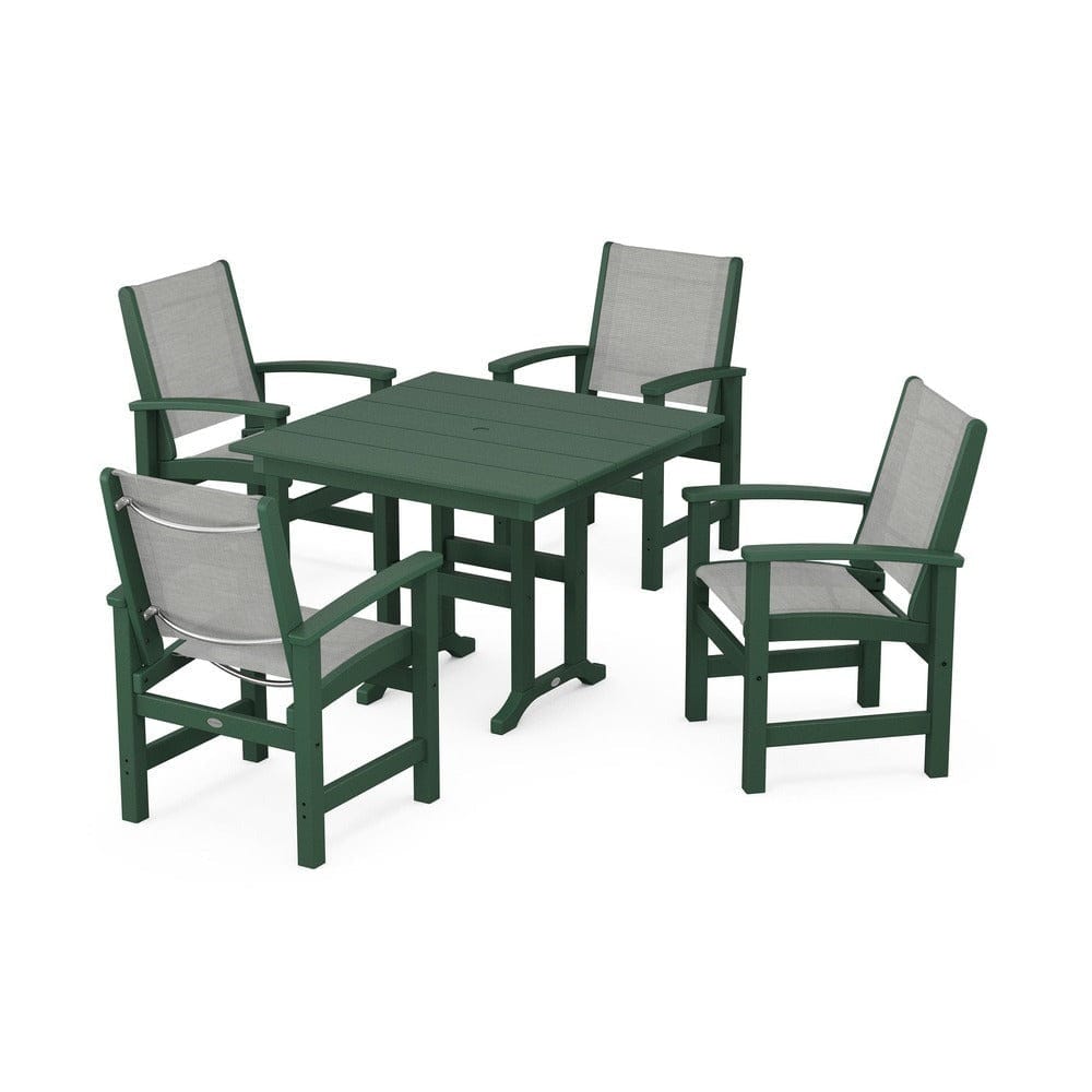 POLYWOOD® Outdoor Furniture Green / Metallic Sling POLYWOOD® - Coastal 5-Piece Farmhouse Dining Set - PWS1141
