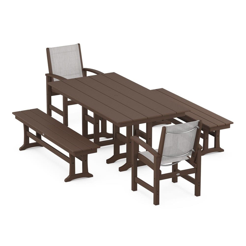 POLYWOOD® Outdoor Furniture Mahogany / Parchment Sling POLYWOOD® - Coastal 5-Piece Farmhouse Dining Set - PWS1175