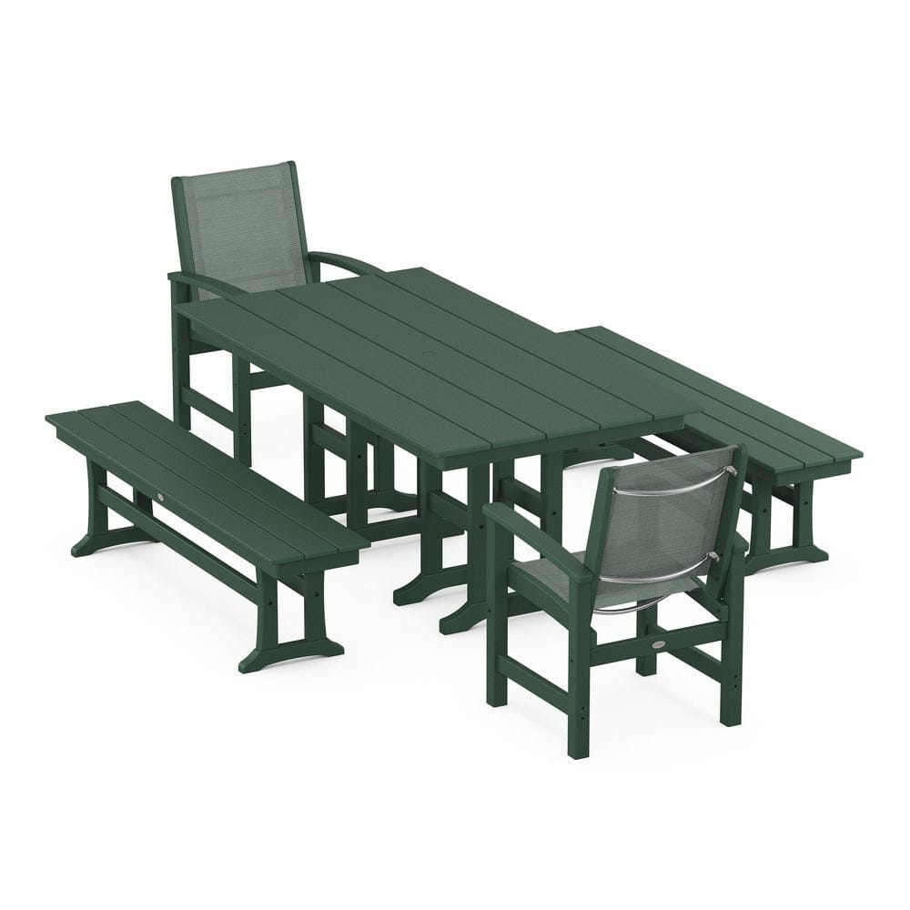 POLYWOOD® Outdoor Furniture Green / Dupioni Sea Mist Sling POLYWOOD® - Coastal 5-Piece Farmhouse Dining Set - PWS1175