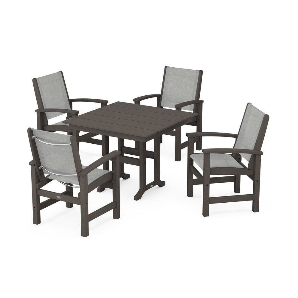 POLYWOOD® Outdoor Furniture Vintage Coffee / Metallic Sling POLYWOOD® - Coastal 5-Piece Farmhouse Dining Set - PWS1141