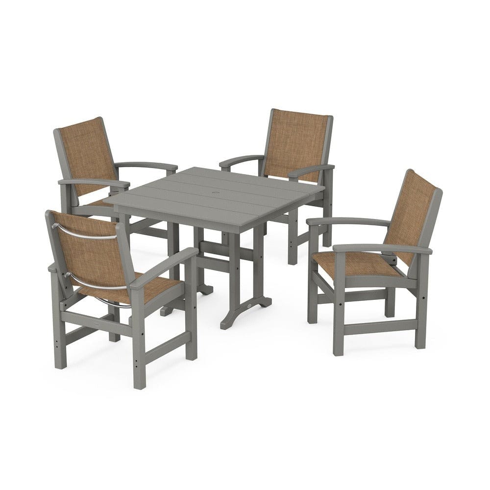 POLYWOOD® Outdoor Furniture Slate Grey / Burlap Sling POLYWOOD® - Coastal 5-Piece Farmhouse Dining Set - PWS1141