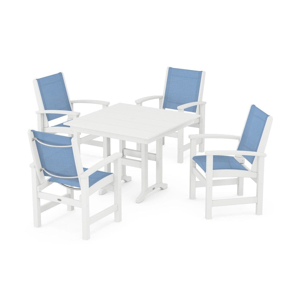 POLYWOOD® Outdoor Furniture White / Poolside Sling POLYWOOD® - Coastal 5-Piece Farmhouse Dining Set - PWS1141