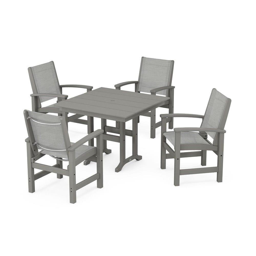 POLYWOOD® Outdoor Furniture Slate Grey / Metallic Sling POLYWOOD® - Coastal 5-Piece Farmhouse Dining Set - PWS1141