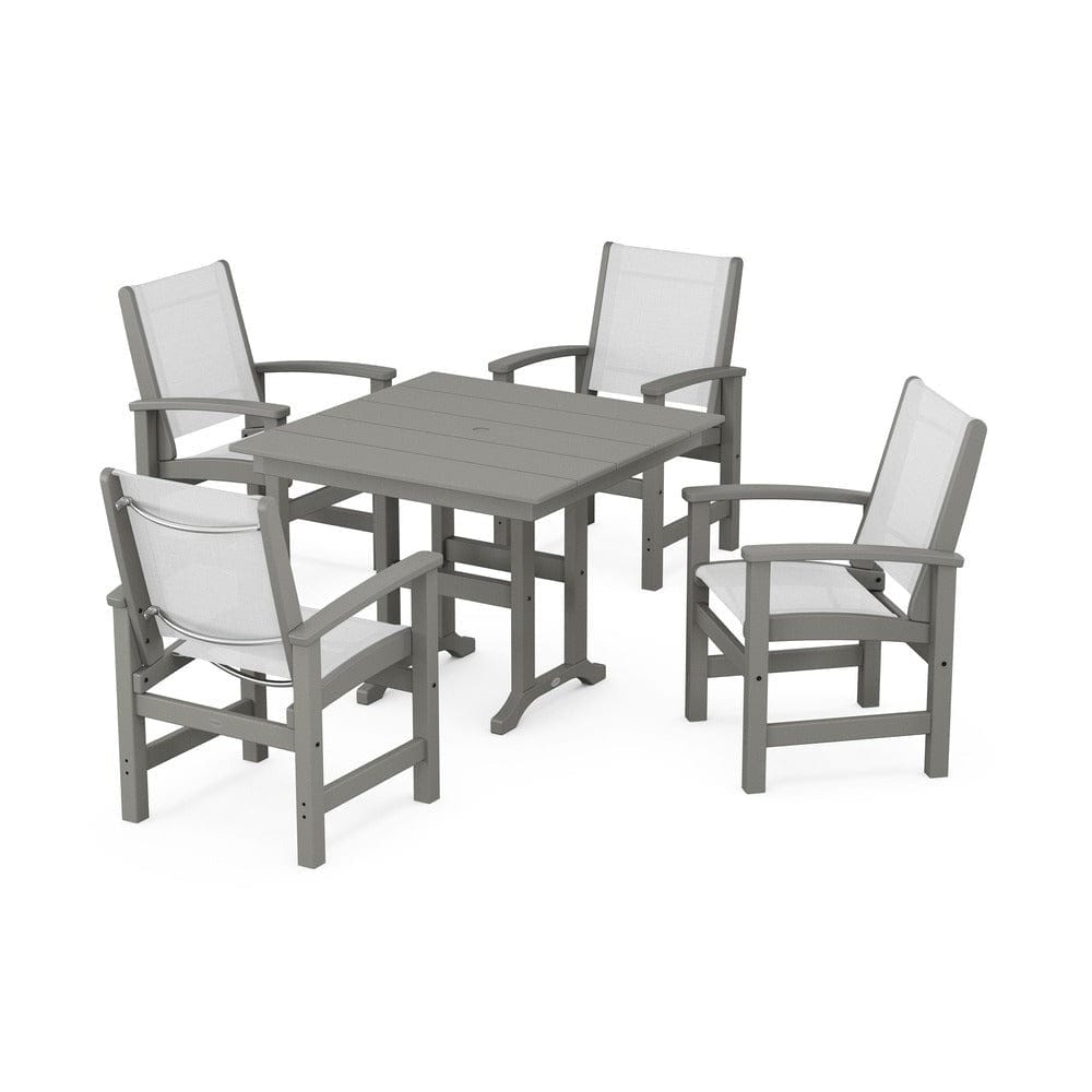 POLYWOOD® Outdoor Furniture Slate Grey / White Sling POLYWOOD® - Coastal 5-Piece Farmhouse Dining Set - PWS1141
