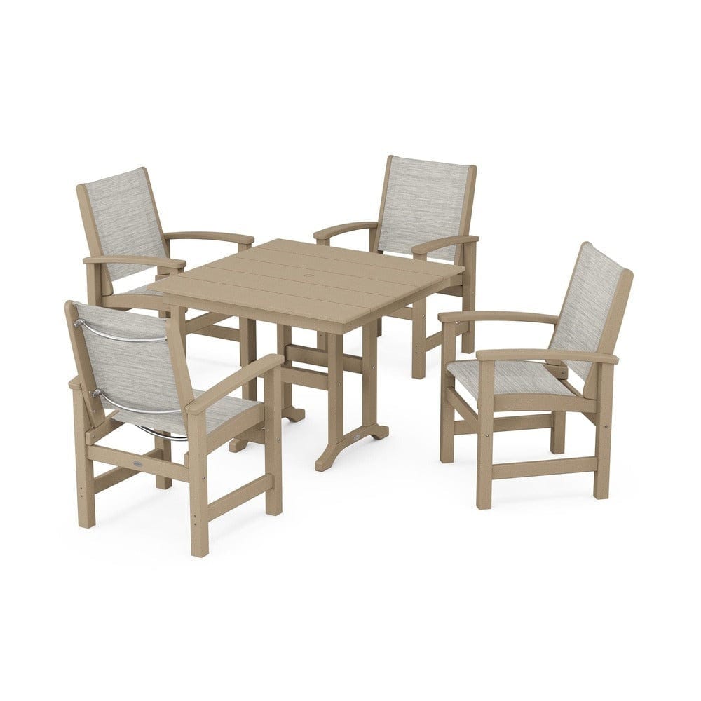 POLYWOOD® Outdoor Furniture Vintage Sahara / Birch Sling POLYWOOD® - Coastal 5-Piece Farmhouse Dining Set - PWS1141
