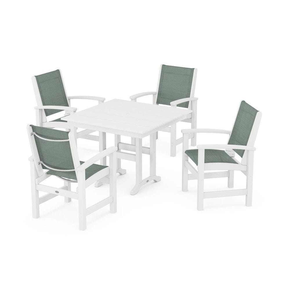 POLYWOOD® Outdoor Furniture White / Dupioni Sea Mist Sling POLYWOOD® - Coastal 5-Piece Farmhouse Dining Set - PWS1141