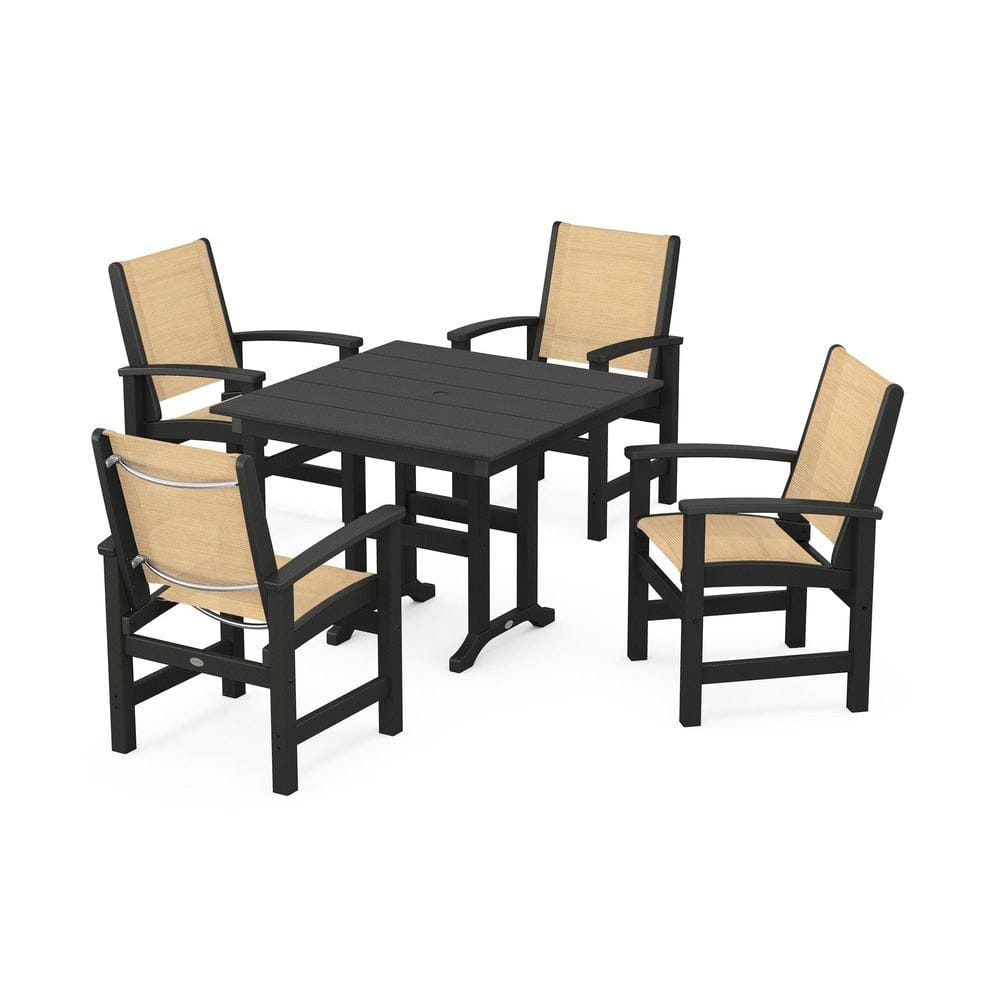 POLYWOOD® Outdoor Furniture Black / Dupioni Apricot Sling POLYWOOD® - Coastal 5-Piece Farmhouse Dining Set - PWS1141
