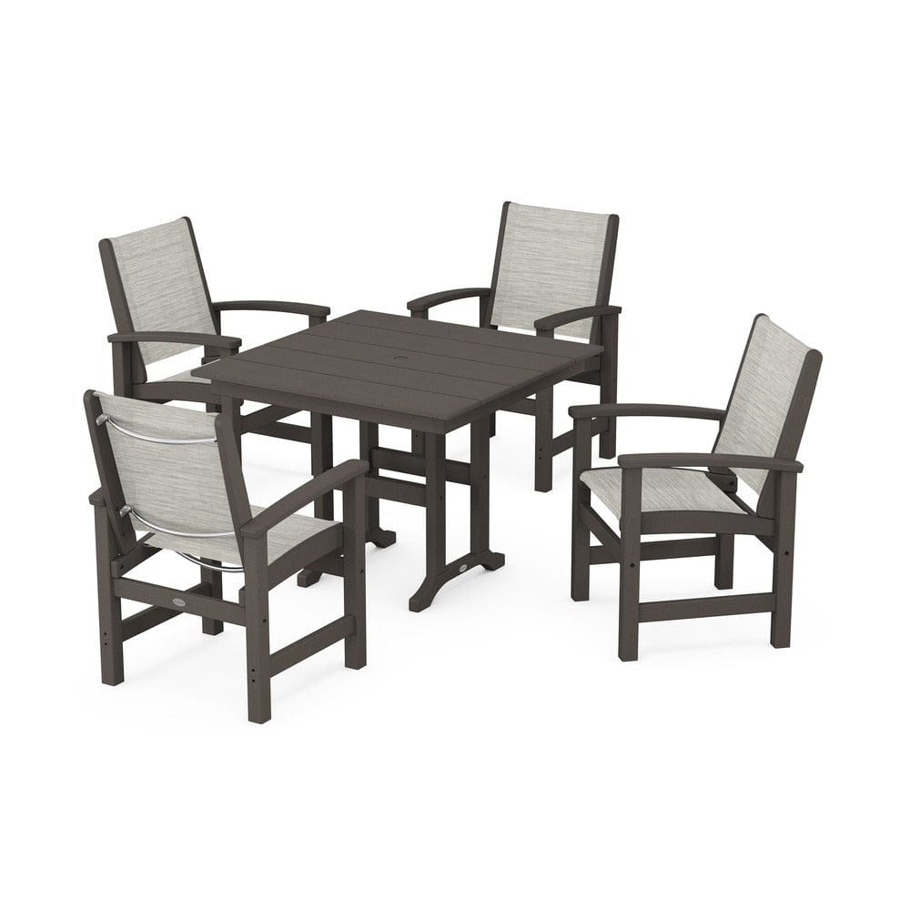 POLYWOOD® Outdoor Furniture Vintage Coffee / Birch Sling POLYWOOD® - Coastal 5-Piece Farmhouse Dining Set - PWS1141