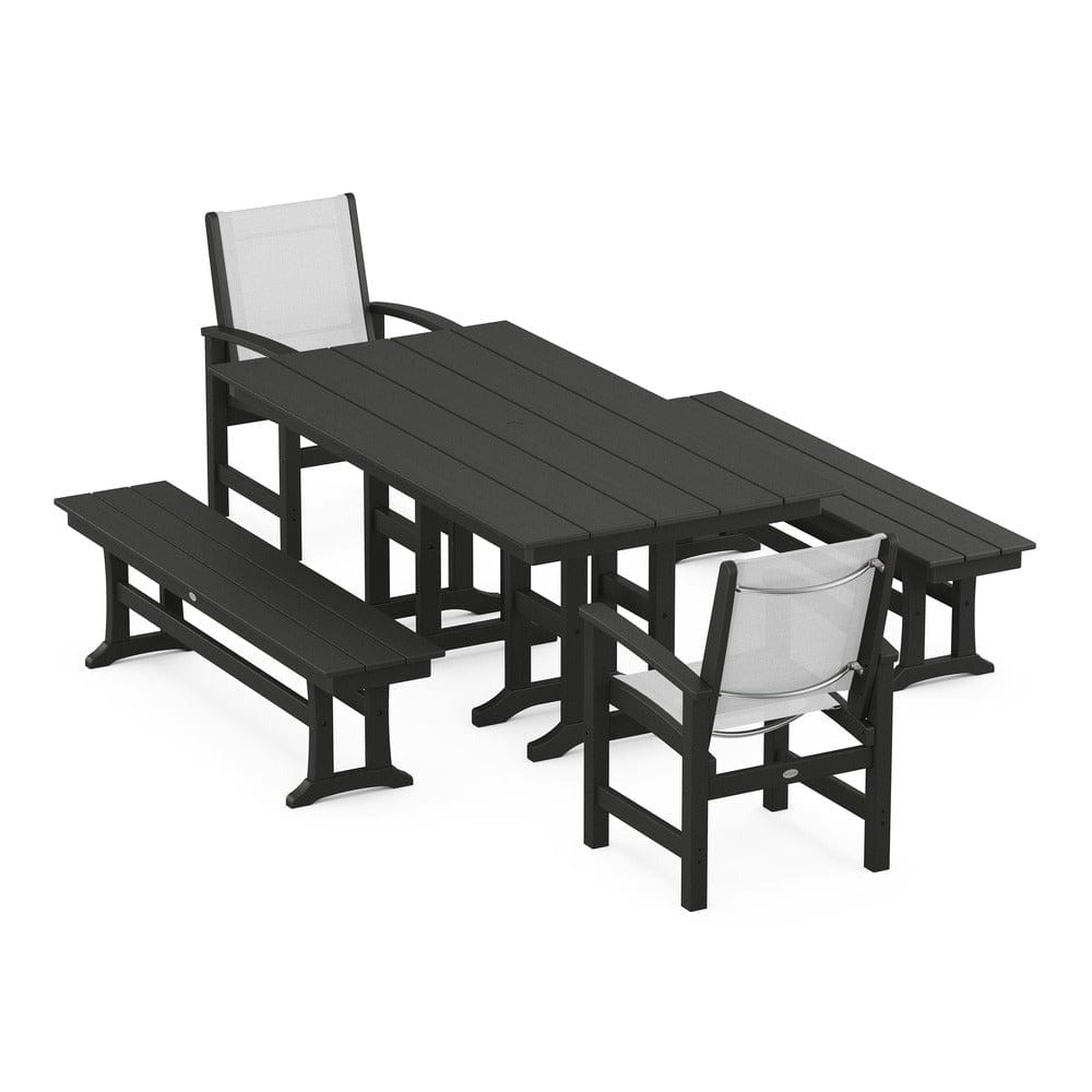 POLYWOOD® Outdoor Furniture Black / White Sling POLYWOOD® - Coastal 5-Piece Farmhouse Dining Set - PWS1175