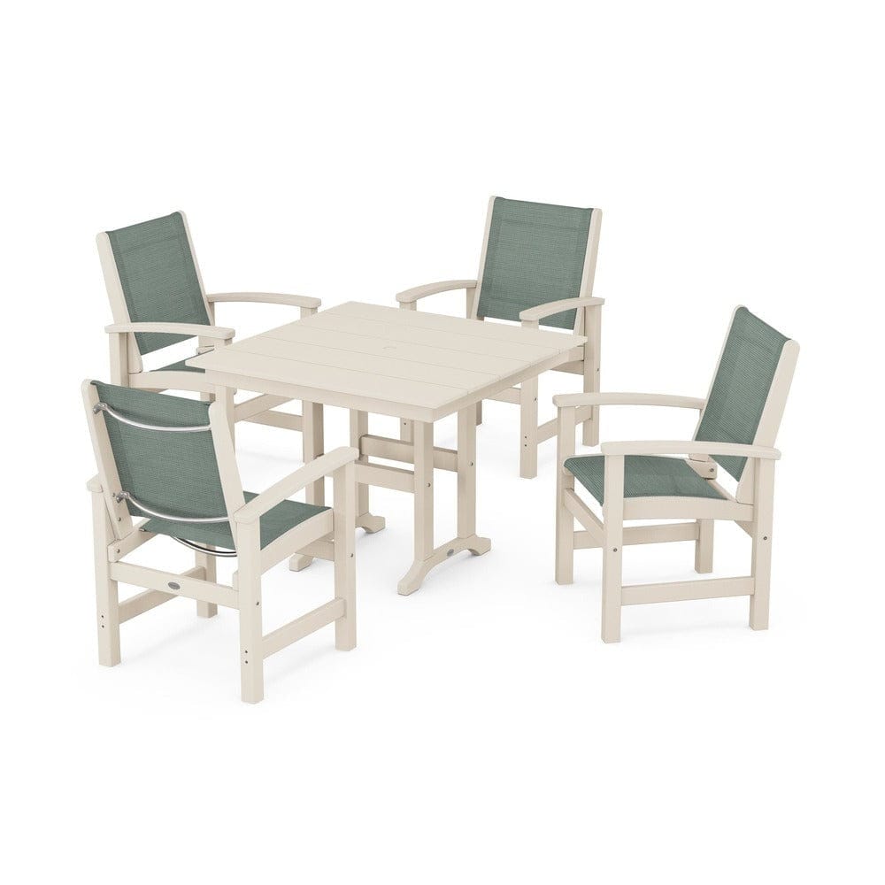 POLYWOOD® Outdoor Furniture Sand / Dupioni Sea Mist Sling POLYWOOD® - Coastal 5-Piece Farmhouse Dining Set - PWS1141