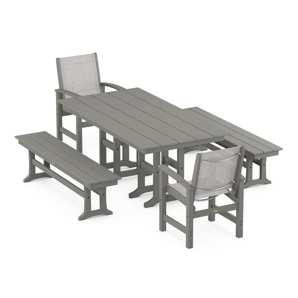 POLYWOOD® Outdoor Furniture Slate Grey / Parchment Sling POLYWOOD® - Coastal 5-Piece Farmhouse Dining Set - PWS1175
