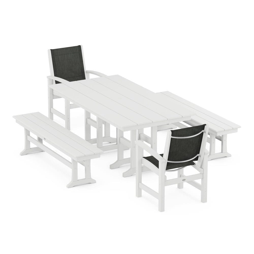 POLYWOOD® Outdoor Furniture White / Ember Sling POLYWOOD® - Coastal 5-Piece Farmhouse Dining Set - PWS1175