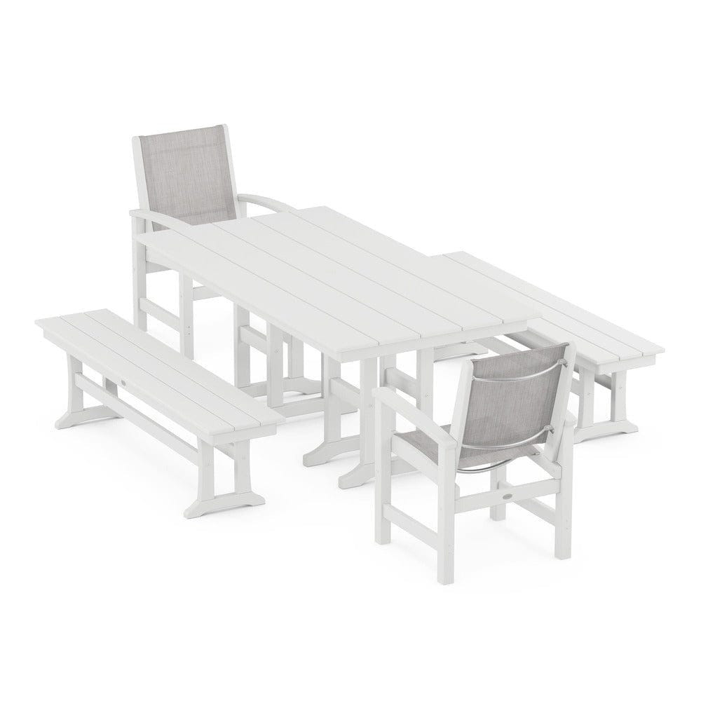 POLYWOOD® Outdoor Furniture White / Parchment Sling POLYWOOD® - Coastal 5-Piece Farmhouse Dining Set - PWS1175
