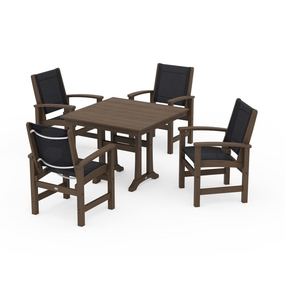 POLYWOOD® Outdoor Furniture POLYWOOD® - Coastal 5-Piece Farmhouse Dining Set With Trestle Legs - PWS944