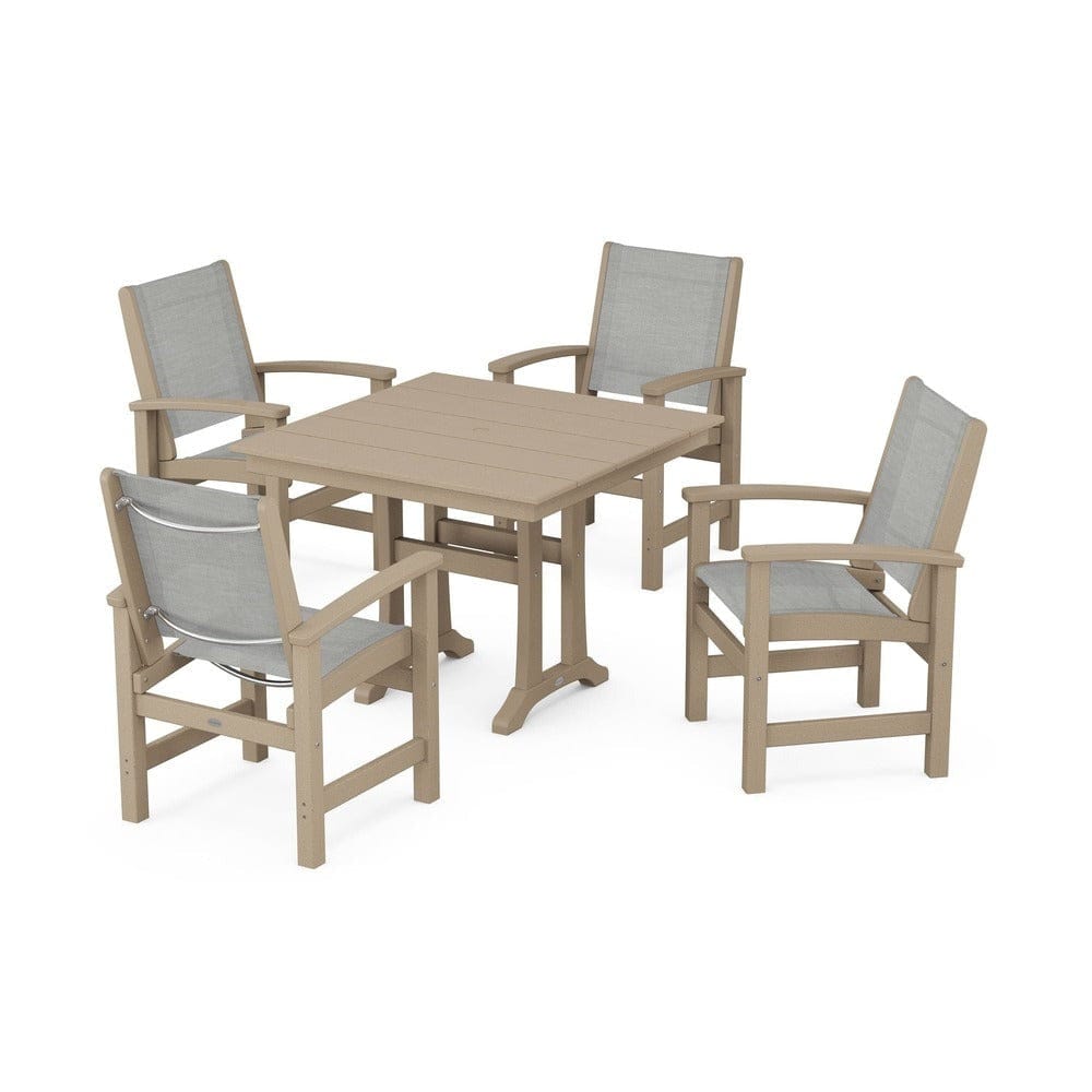 POLYWOOD® Outdoor Furniture POLYWOOD® - Coastal 5-Piece Farmhouse Dining Set With Trestle Legs - PWS944