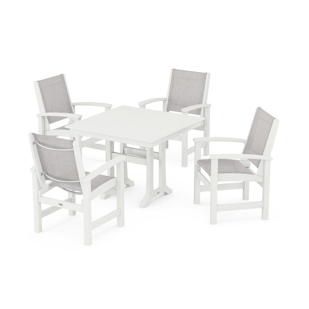 POLYWOOD® Outdoor Furniture POLYWOOD® - Coastal 5-Piece Farmhouse Dining Set With Trestle Legs - PWS944