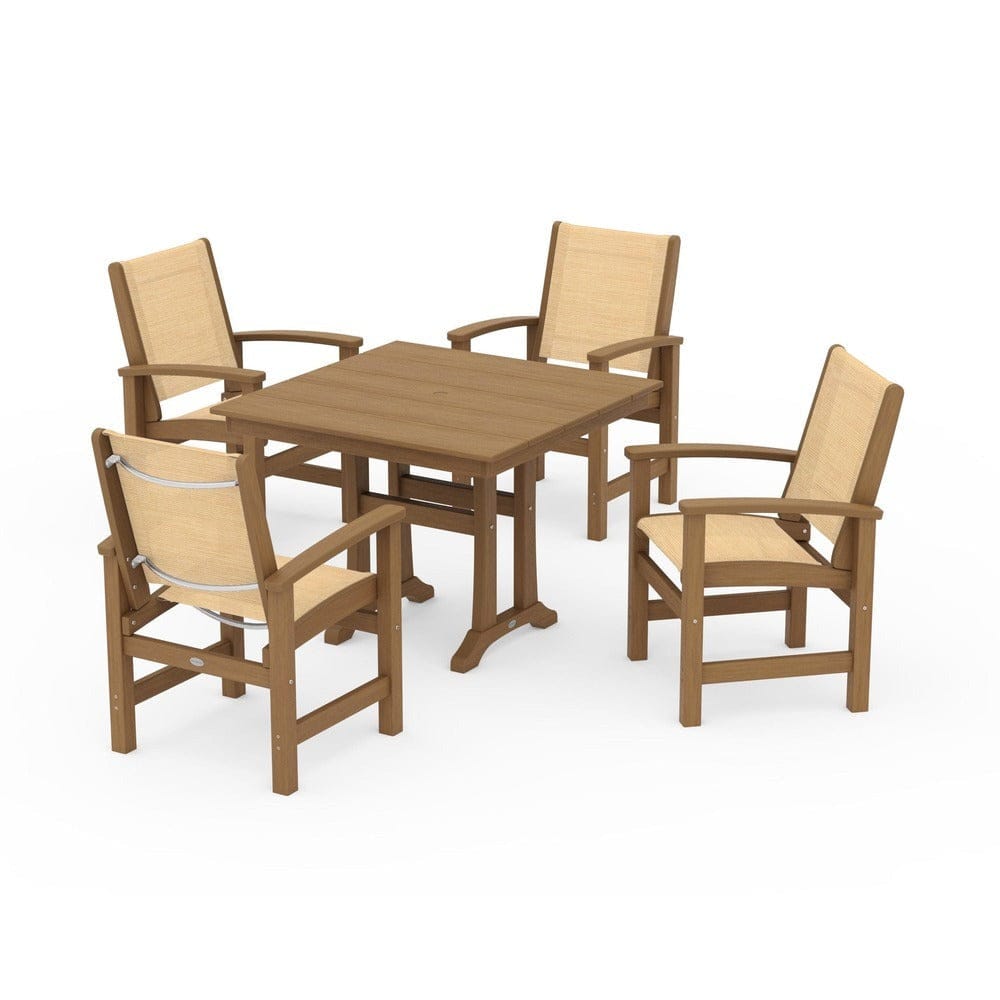 POLYWOOD® Outdoor Furniture POLYWOOD® - Coastal 5-Piece Farmhouse Dining Set With Trestle Legs - PWS944