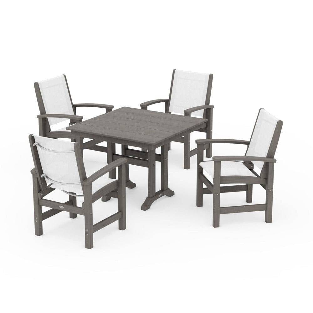 POLYWOOD® Outdoor Furniture POLYWOOD® - Coastal 5-Piece Farmhouse Dining Set With Trestle Legs - PWS944