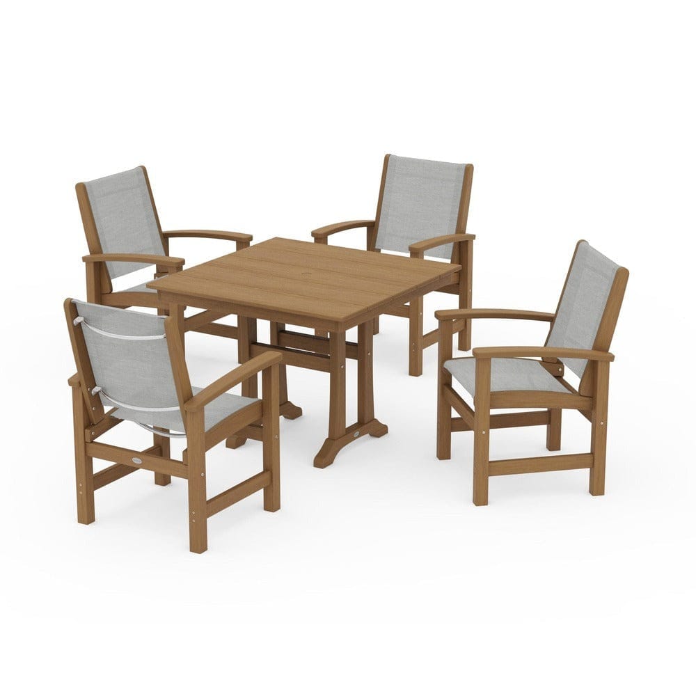 POLYWOOD® Outdoor Furniture POLYWOOD® - Coastal 5-Piece Farmhouse Dining Set With Trestle Legs - PWS944