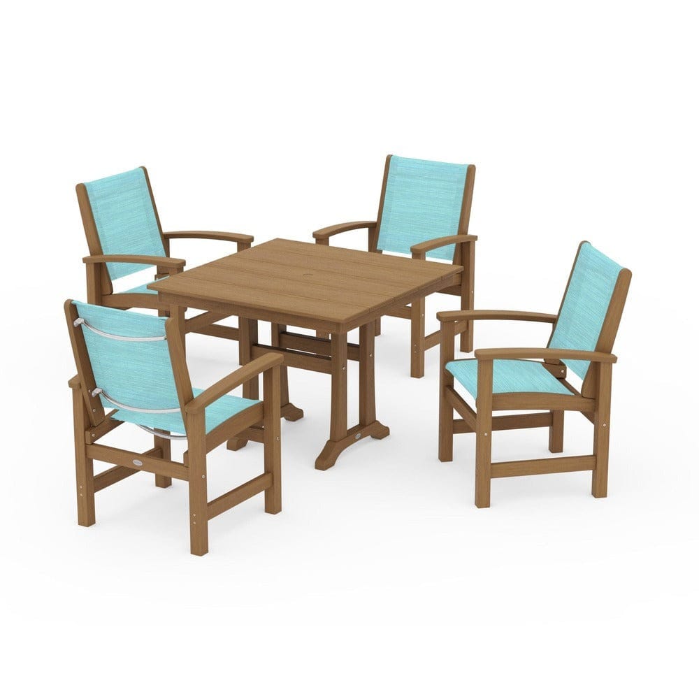 POLYWOOD® Outdoor Furniture POLYWOOD® - Coastal 5-Piece Farmhouse Dining Set With Trestle Legs - PWS944