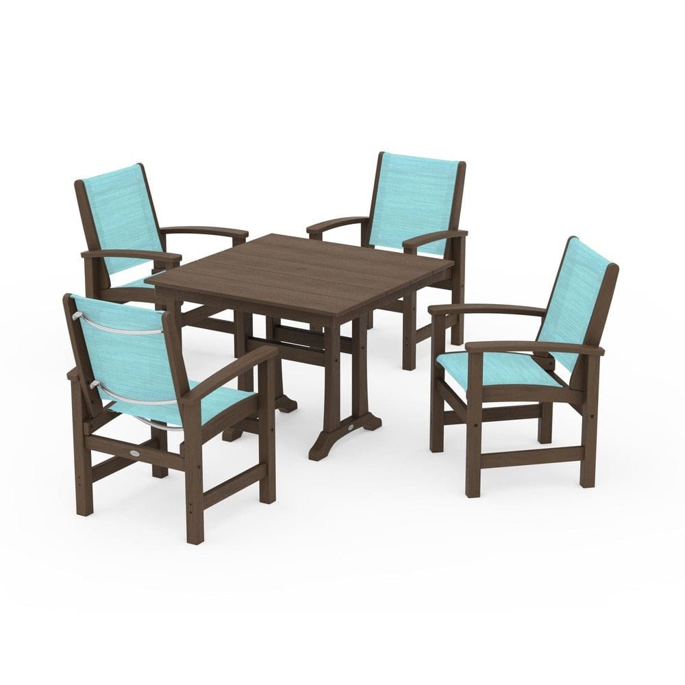 POLYWOOD® Outdoor Furniture POLYWOOD® - Coastal 5-Piece Farmhouse Dining Set With Trestle Legs - PWS944