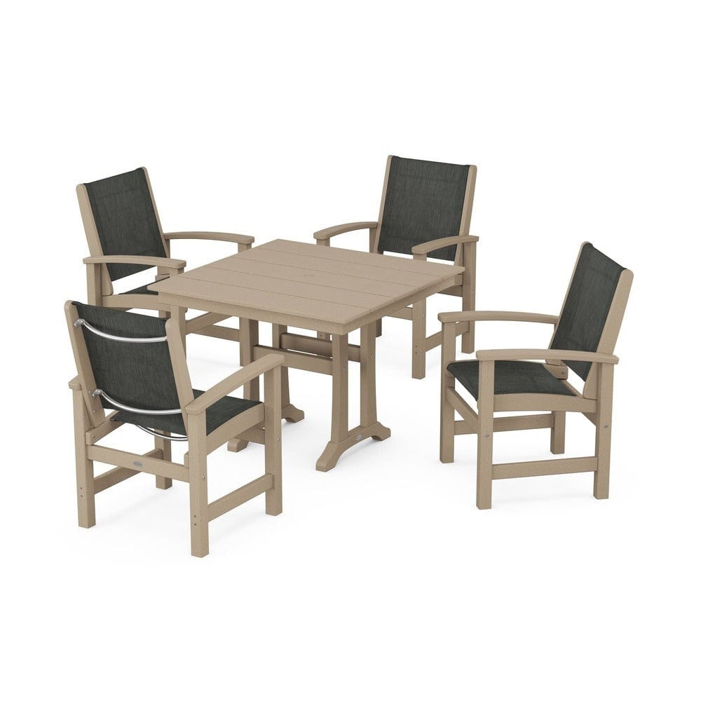 POLYWOOD® Outdoor Furniture POLYWOOD® - Coastal 5-Piece Farmhouse Dining Set With Trestle Legs - PWS944