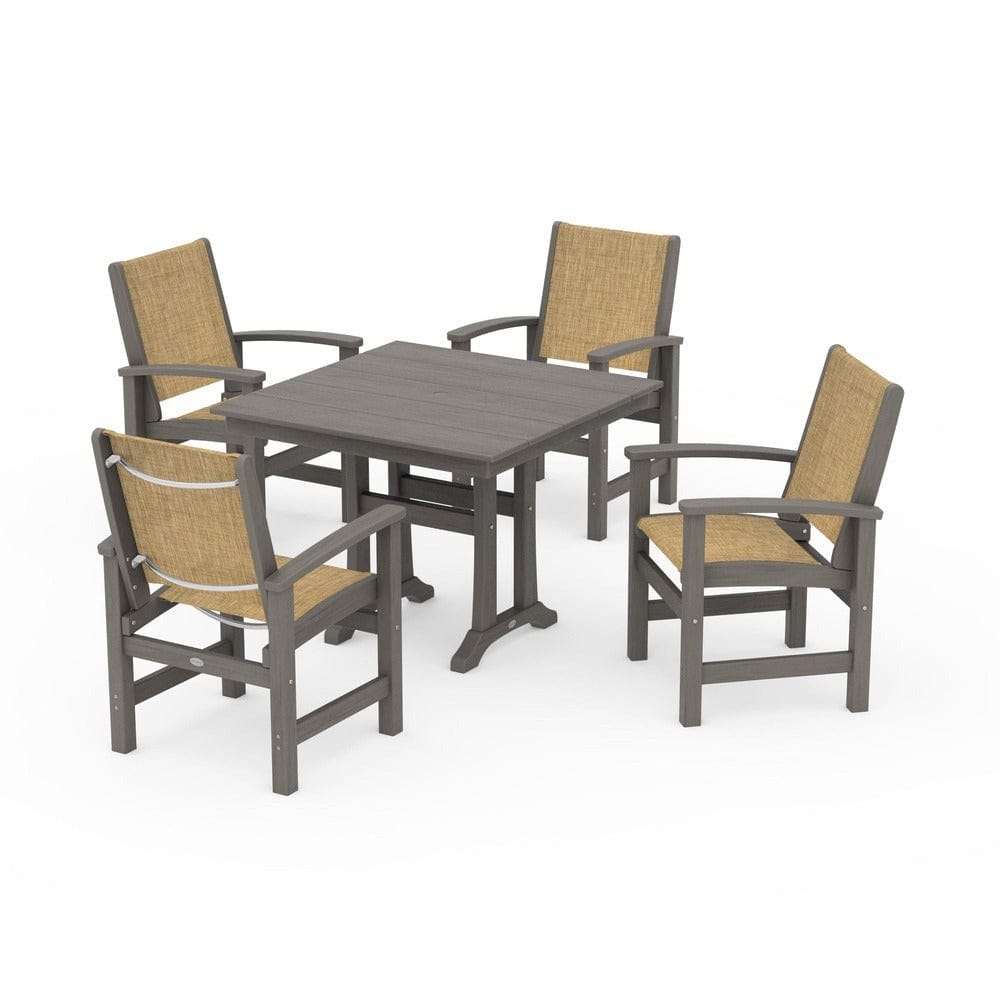 POLYWOOD® Outdoor Furniture POLYWOOD® - Coastal 5-Piece Farmhouse Dining Set With Trestle Legs - PWS944