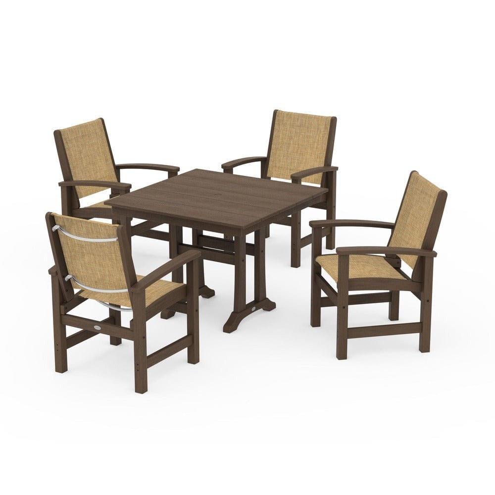POLYWOOD® Outdoor Furniture POLYWOOD® - Coastal 5-Piece Farmhouse Dining Set With Trestle Legs - PWS944