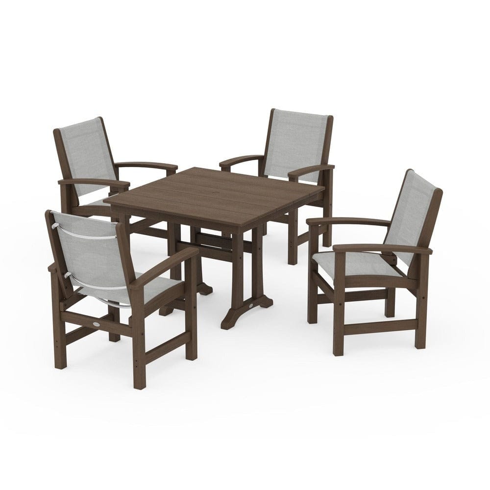 POLYWOOD® Outdoor Furniture POLYWOOD® - Coastal 5-Piece Farmhouse Dining Set With Trestle Legs - PWS944