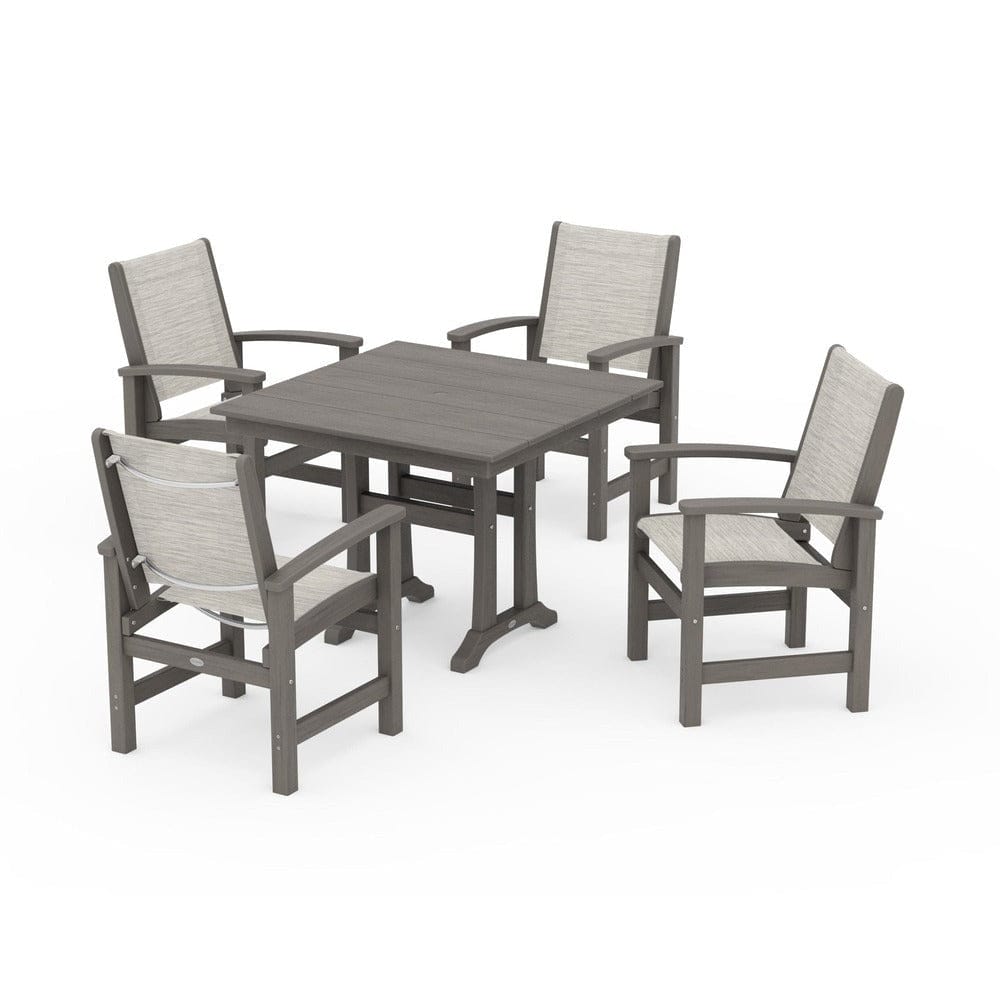 POLYWOOD® Outdoor Furniture POLYWOOD® - Coastal 5-Piece Farmhouse Dining Set With Trestle Legs - PWS944