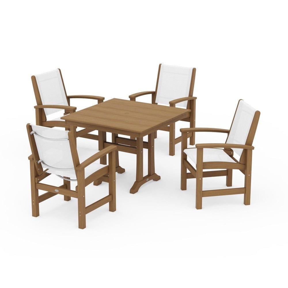 POLYWOOD® Outdoor Furniture POLYWOOD® - Coastal 5-Piece Farmhouse Dining Set With Trestle Legs - PWS944