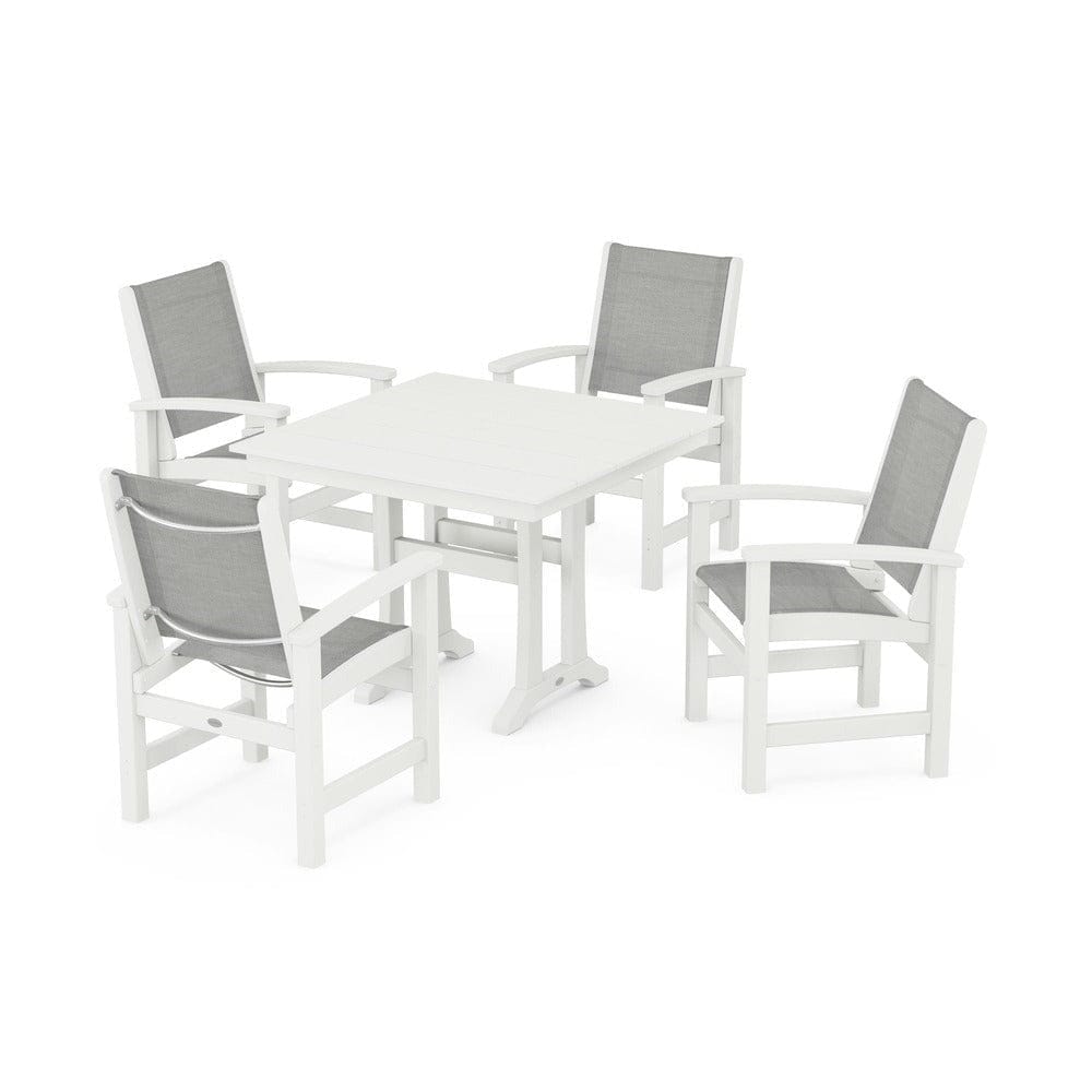 POLYWOOD® Outdoor Furniture POLYWOOD® - Coastal 5-Piece Farmhouse Dining Set With Trestle Legs - PWS944