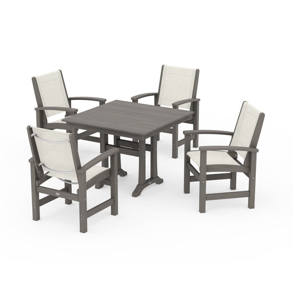 POLYWOOD® Outdoor Furniture POLYWOOD® - Coastal 5-Piece Farmhouse Dining Set With Trestle Legs - PWS944