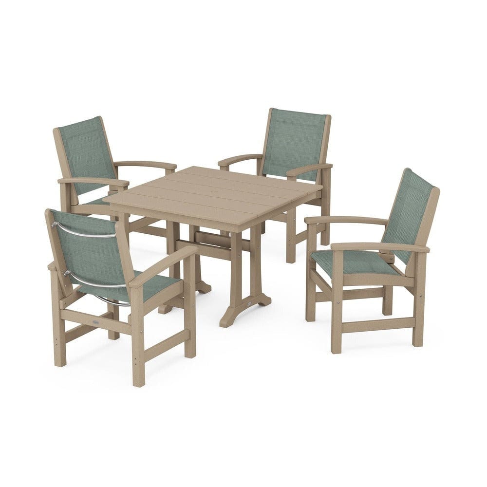 POLYWOOD® - Coastal 5-Piece Farmhouse Dining Set With Trestle Legs - PWS944 Outdoor Furniture POLYWOOD®
