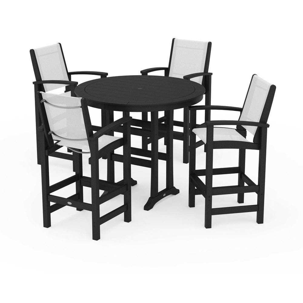 POLYWOOD® Outdoor Furniture Black / White Sling POLYWOOD® - Coastal 5-Piece Nautical Trestle Bar Set - PWS304