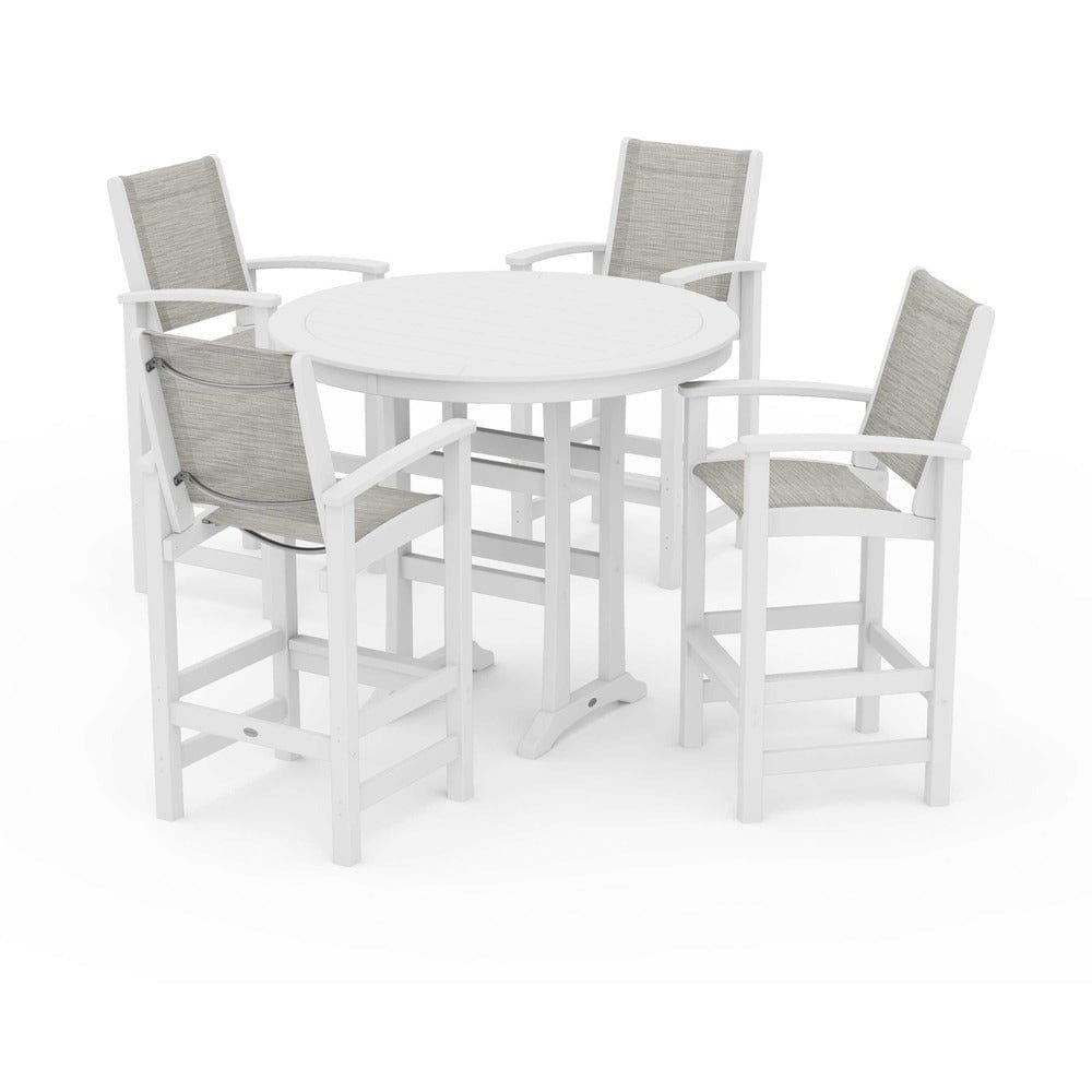 POLYWOOD® Outdoor Furniture White / Birch Sling POLYWOOD® - Coastal 5-Piece Nautical Trestle Bar Set - PWS304