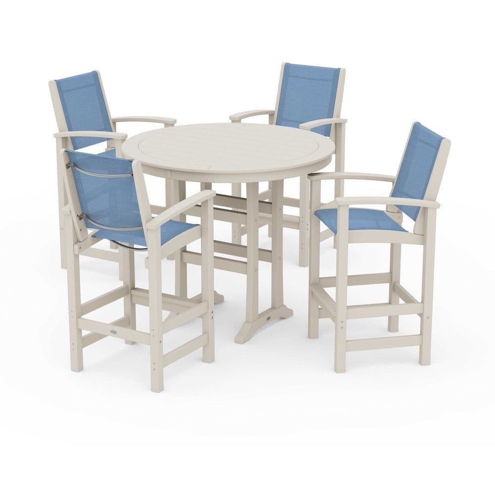 POLYWOOD® Outdoor Furniture Sand / Poolside Sling POLYWOOD® - Coastal 5-Piece Nautical Trestle Bar Set - PWS304