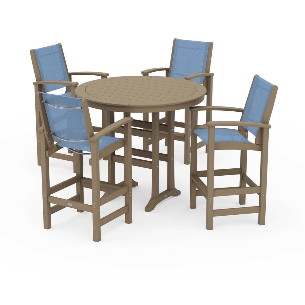 POLYWOOD® Outdoor Furniture Vintage Sahara / Poolside Sling POLYWOOD® - Coastal 5-Piece Nautical Trestle Bar Set - PWS304