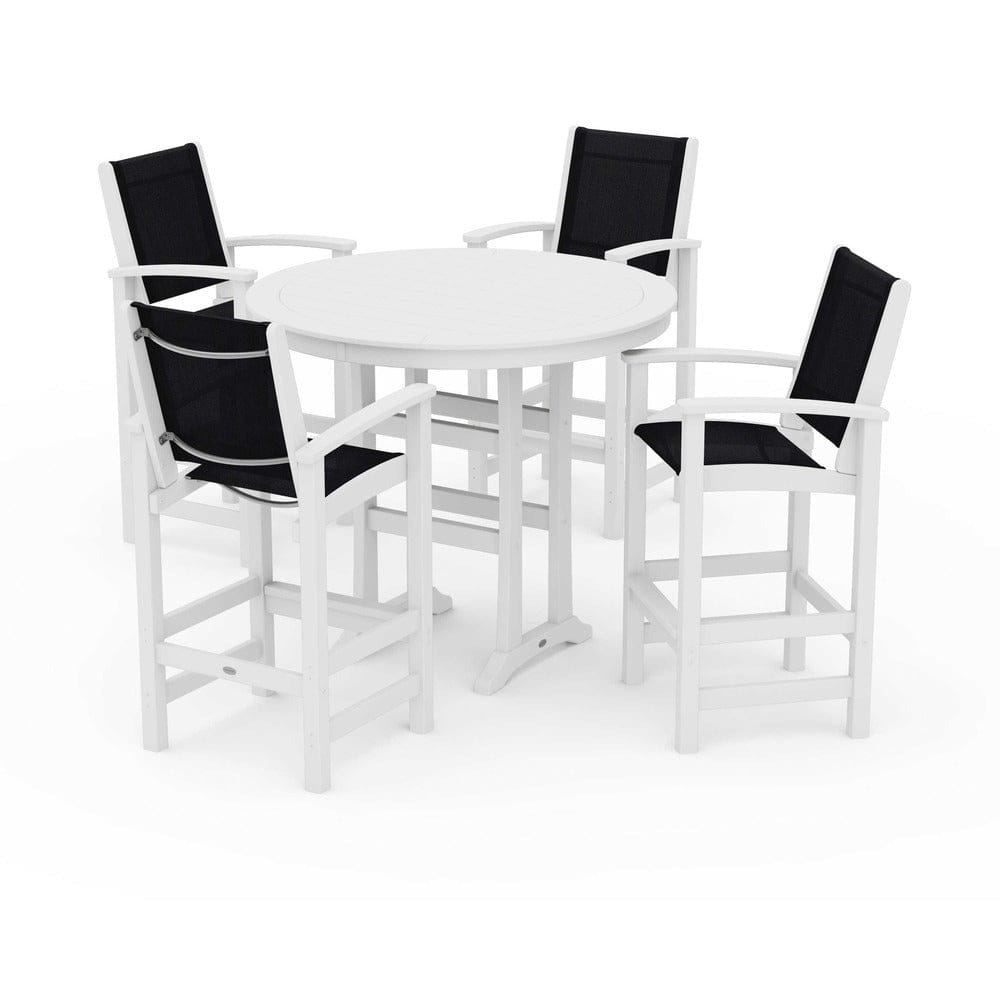 POLYWOOD® Outdoor Furniture White / Black Sling POLYWOOD® - Coastal 5-Piece Nautical Trestle Bar Set - PWS304