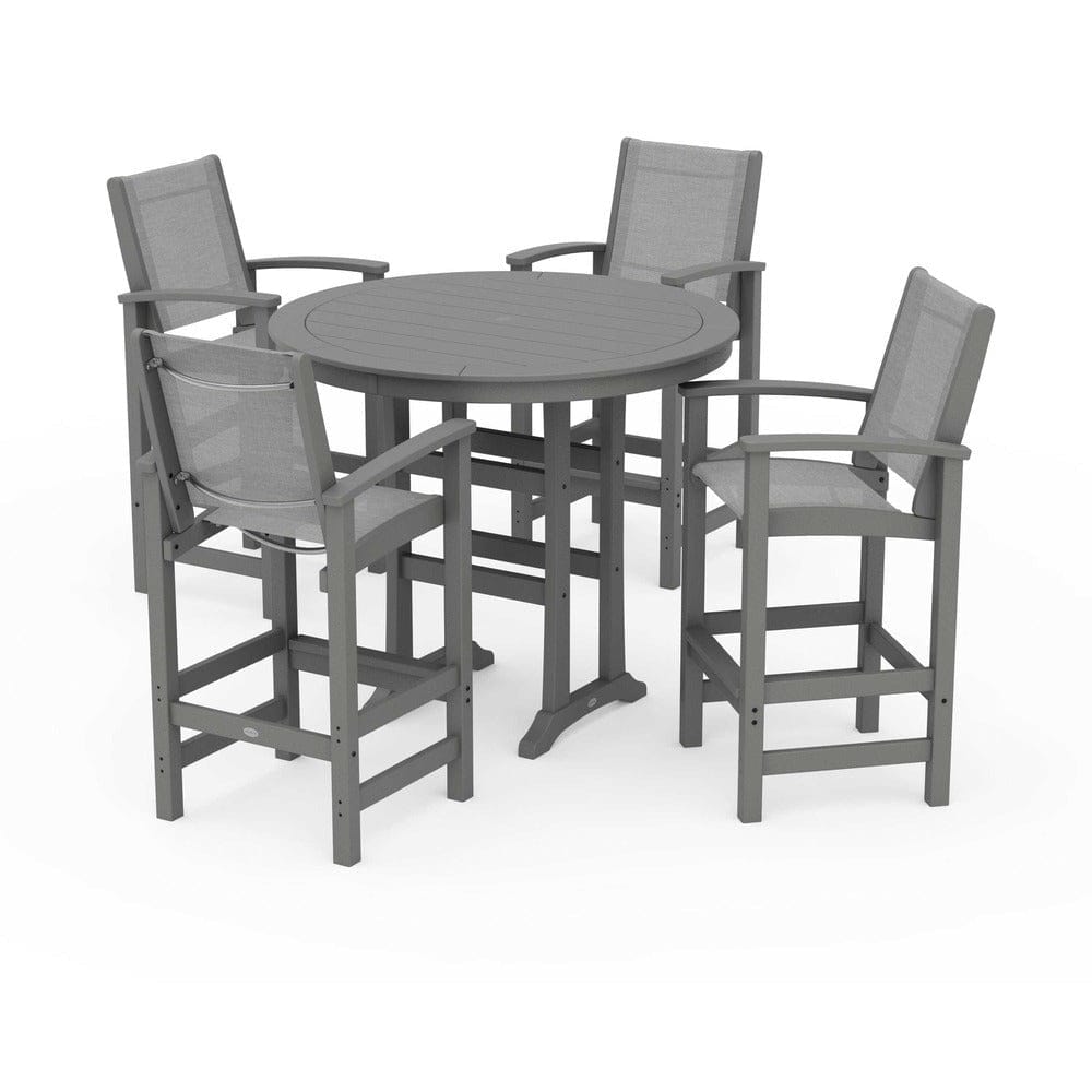 POLYWOOD® Outdoor Furniture Slate Grey / Metallic Sling POLYWOOD® - Coastal 5-Piece Nautical Trestle Bar Set - PWS304