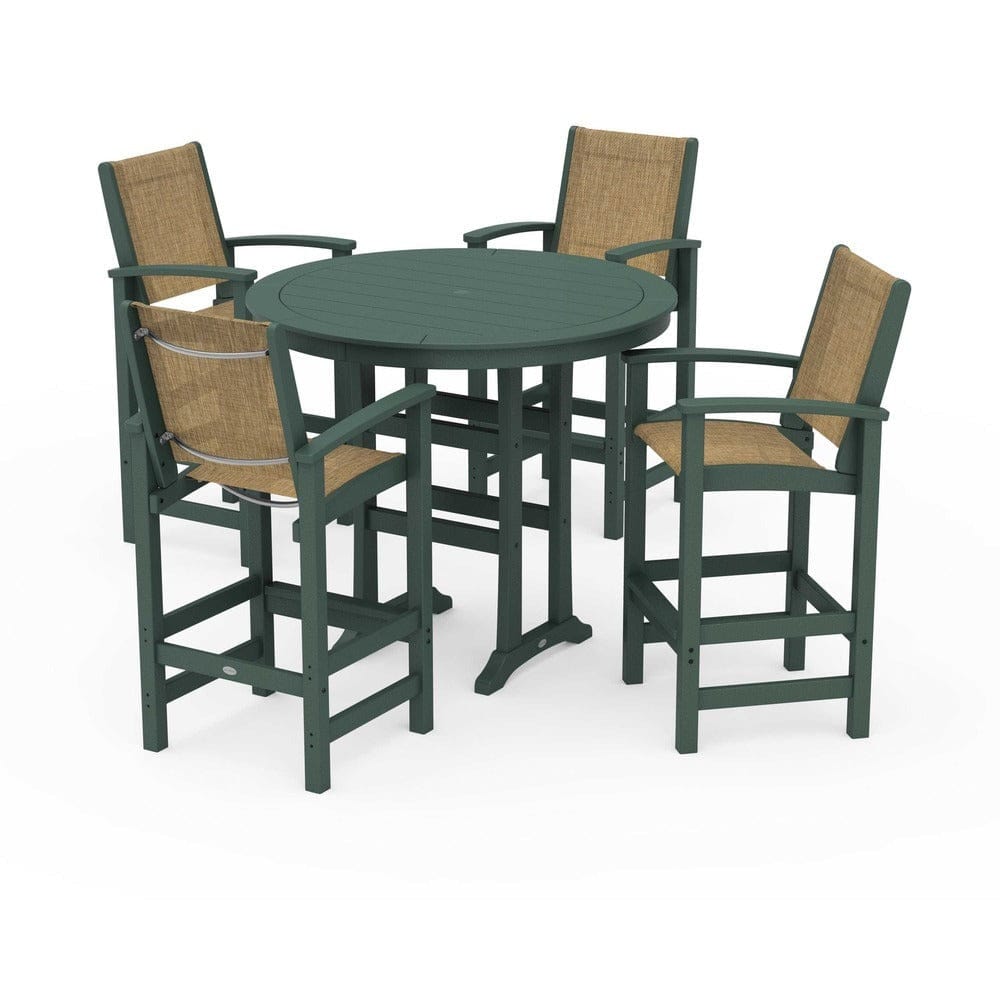 POLYWOOD® Outdoor Furniture Green / Burlap Sling POLYWOOD® - Coastal 5-Piece Nautical Trestle Bar Set - PWS304